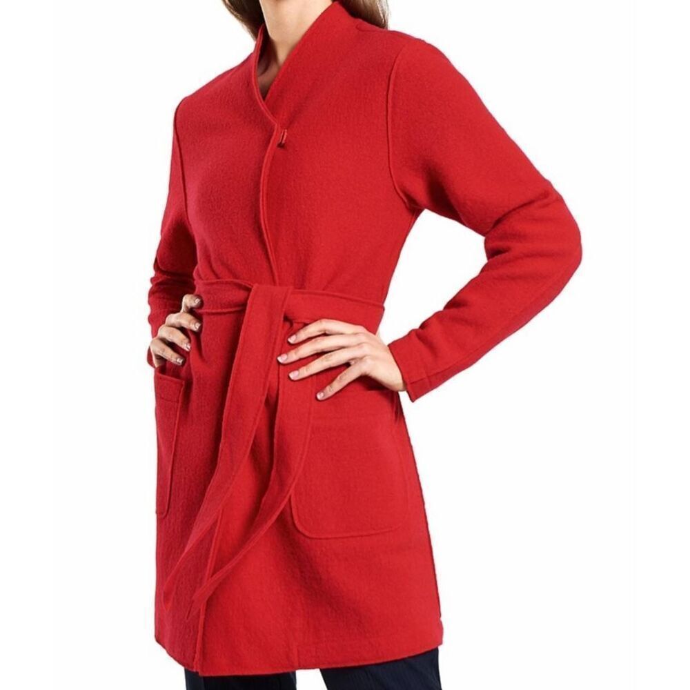 Marcs Coat Women's 4 Small Red Tilly 2 Pocket Felt Merino Wool Belted